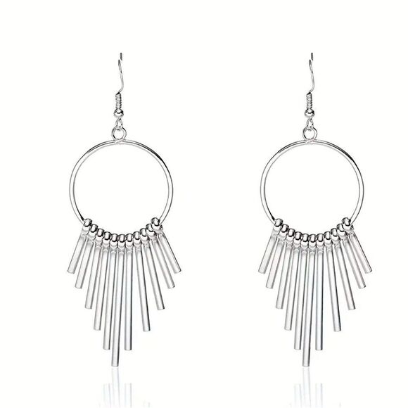 NWT CIRCULAR EARRINGS WITH METALLIC TASSELS - Picture 1 of 1